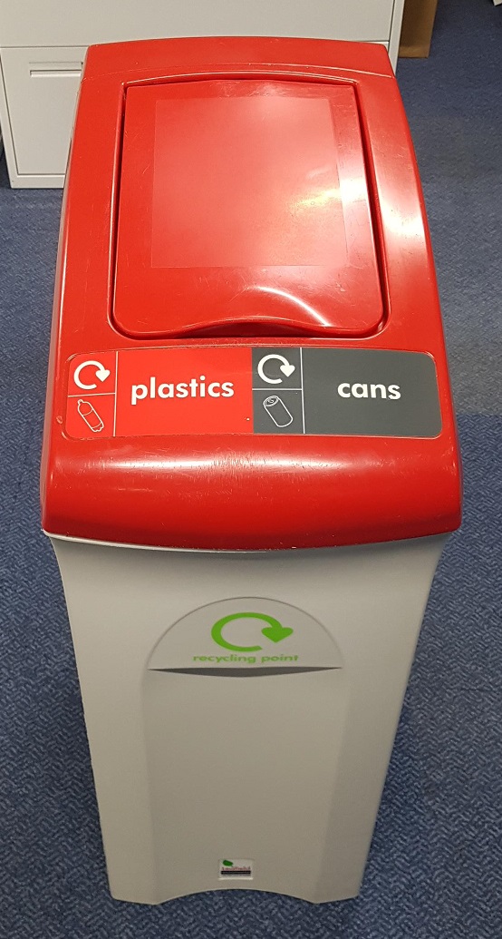 Recycling Bin in Red for Plastics/Cans