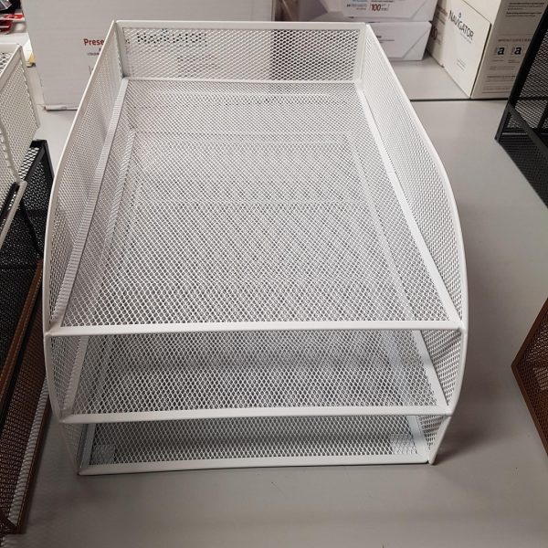 Letter Tray in White Mesh Three-Tier