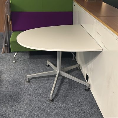Half Circle Table on Wheels in White - 100cm W