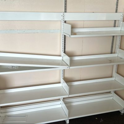 Shelving – White Metal Wall Shelving – 155cm H x 180cm W